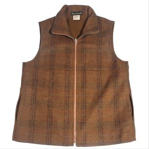 Harve Bernard By Bernard Holtzman Classic Zip Up Tan Plaid Wool Vest Vintage 12